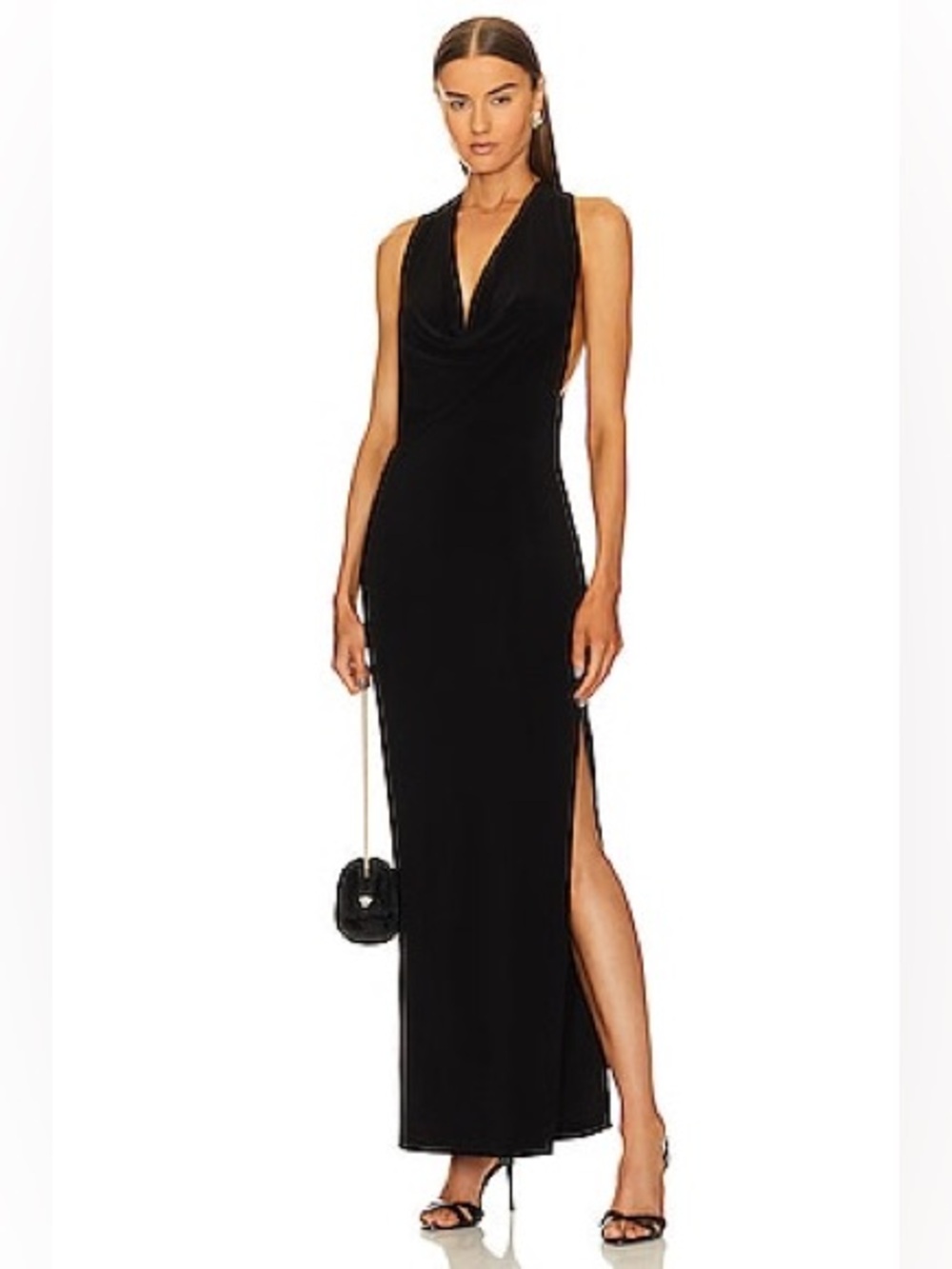 Norma Kamali Halter Neeta Side Slit Gown in Black